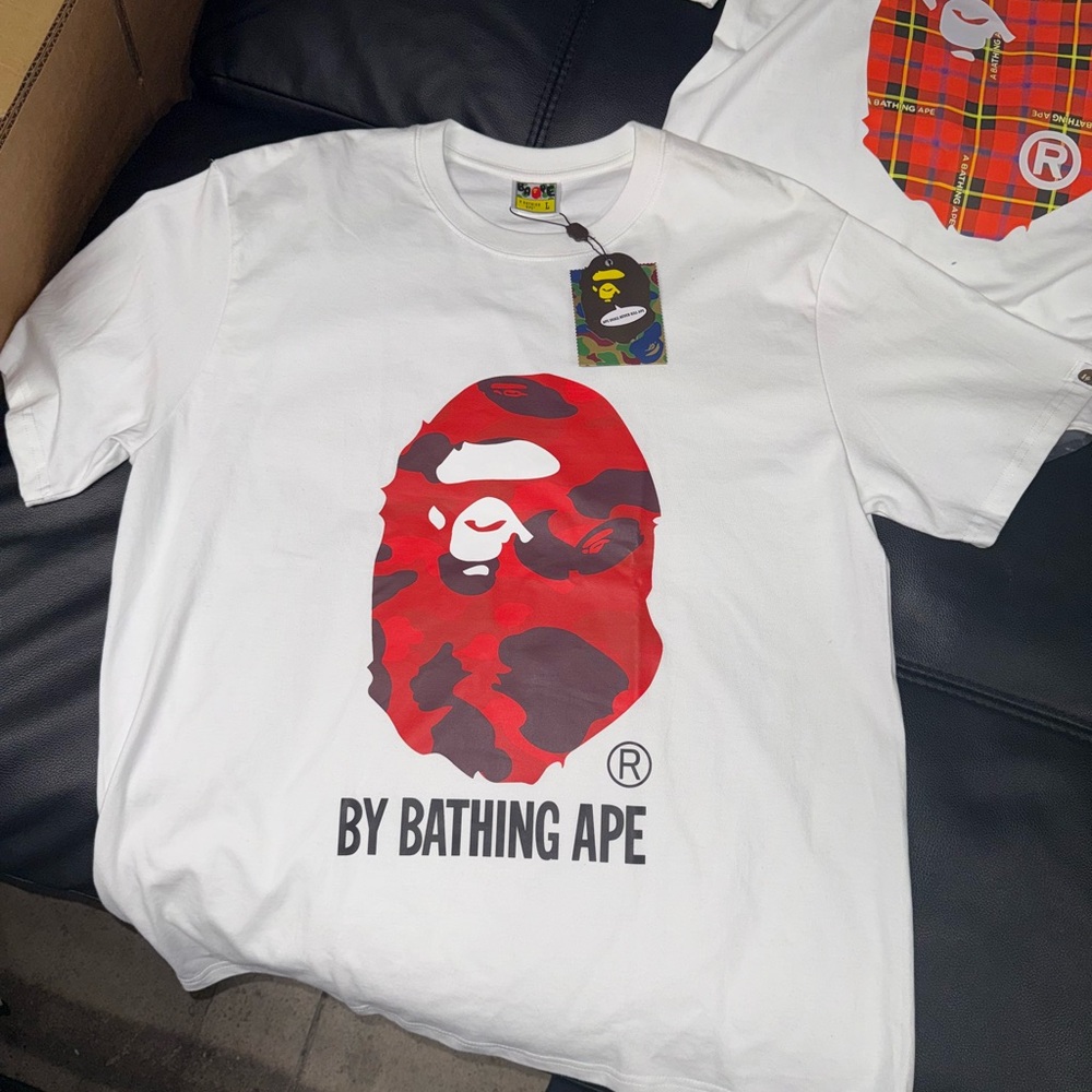 BAPE White Tee with Multicolor Tag